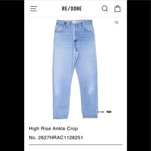 Re/done high rise ankle crop light wash size 26
